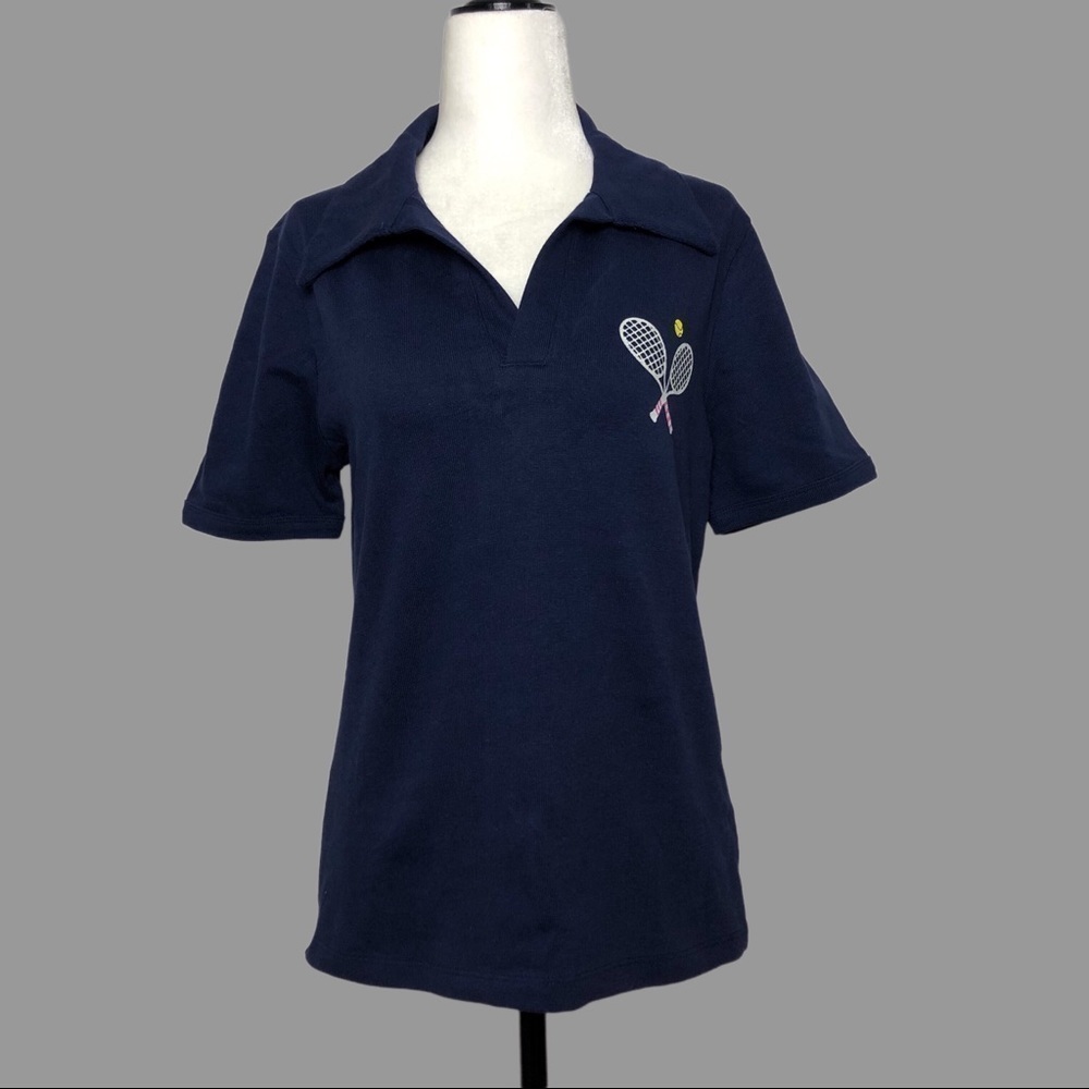 🧡 M 🧡 NWT Anthro Top Navy Polo Tennis Short Sleeves Collar Preppy​